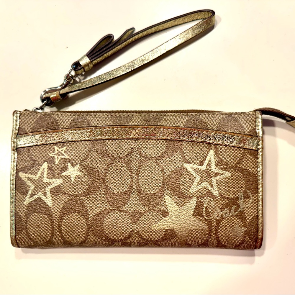 Coach Tan Wristlet wallet with Star Design